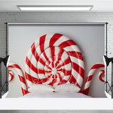 Lofaris Candy Cane Headboard Photography Backdrop Red and White Swirl Lollipop Bed Christmas Candyland Photo Prop